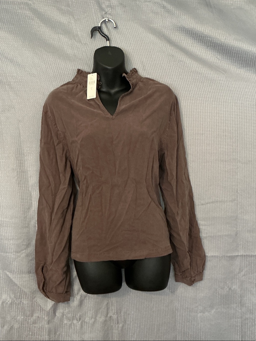 Anthropologie Mauve Brown Ruffle Collar V-Notch Blouse